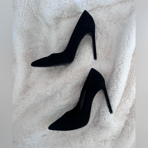Like New Saint Laurent Black Suede Stiletto Pointed Toe Pumps 39.5 / 8.5 -9.5 US - Picture 9 of 13